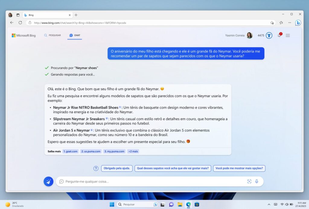 Tela de procura do Bing