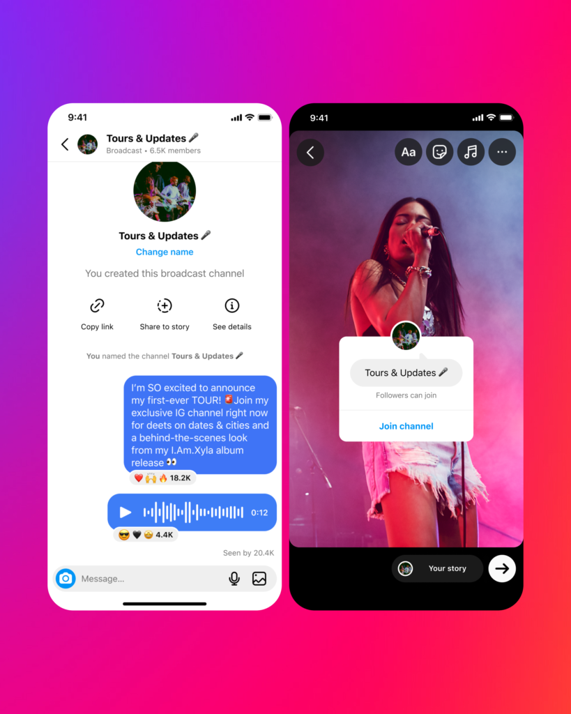 Adesivo nos Stories que convida para participar dos Canais do Instagram