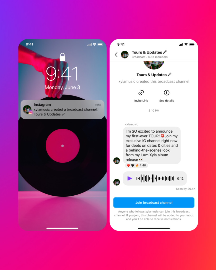 notificação de novas mensagens nos canais do instagram
