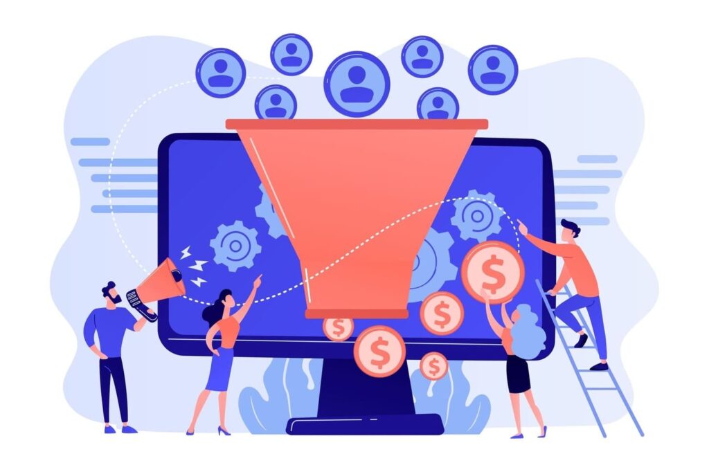 ilustração que representa um funil de conversão no marketing digital